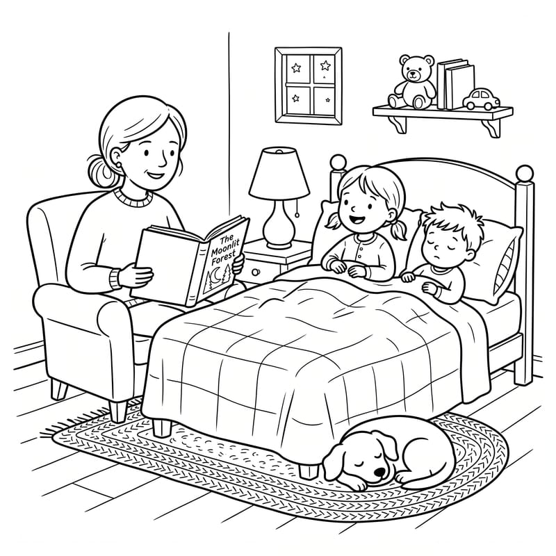Mom is reading a bedtime story